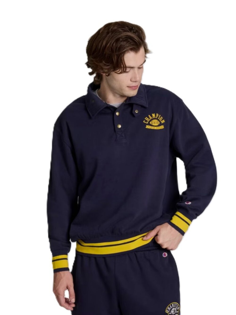 Champion Men’s Physical Education Mock Neck Sweatshirt-Navy (M)